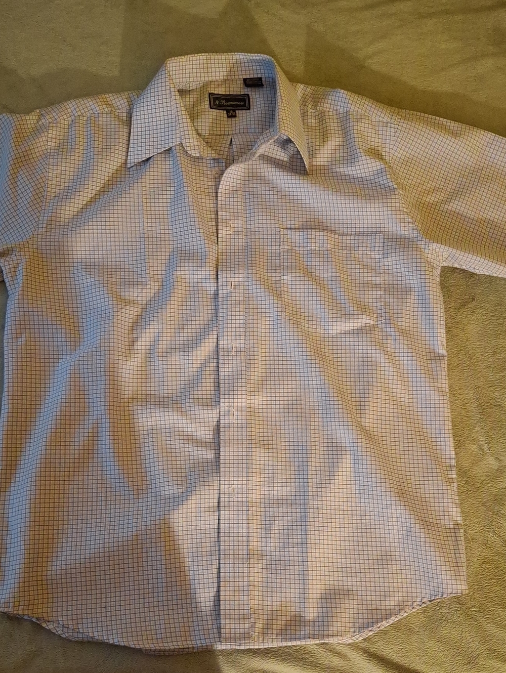 Classic White Dress Shirt with Blue Windowpane
